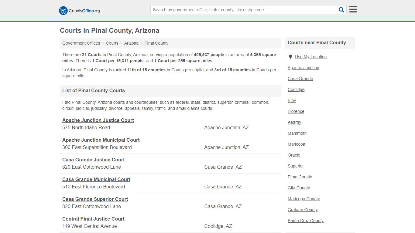 Courts - Pinal County, AZ (Court Records & Calendars)